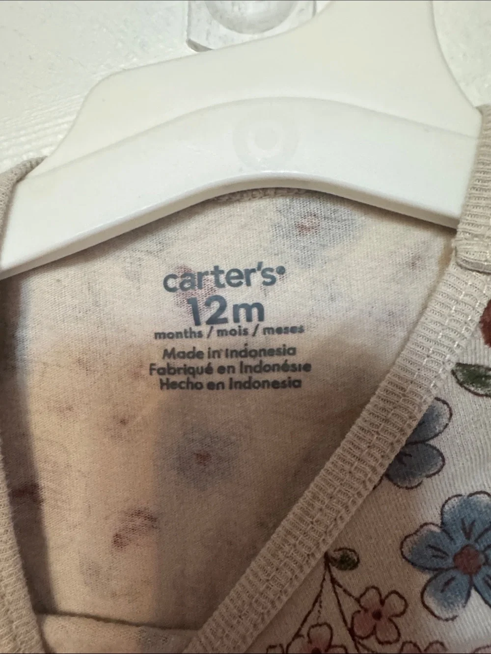 Carter's Floral Peplum Tee - Cream with Pink & Blue Flowers